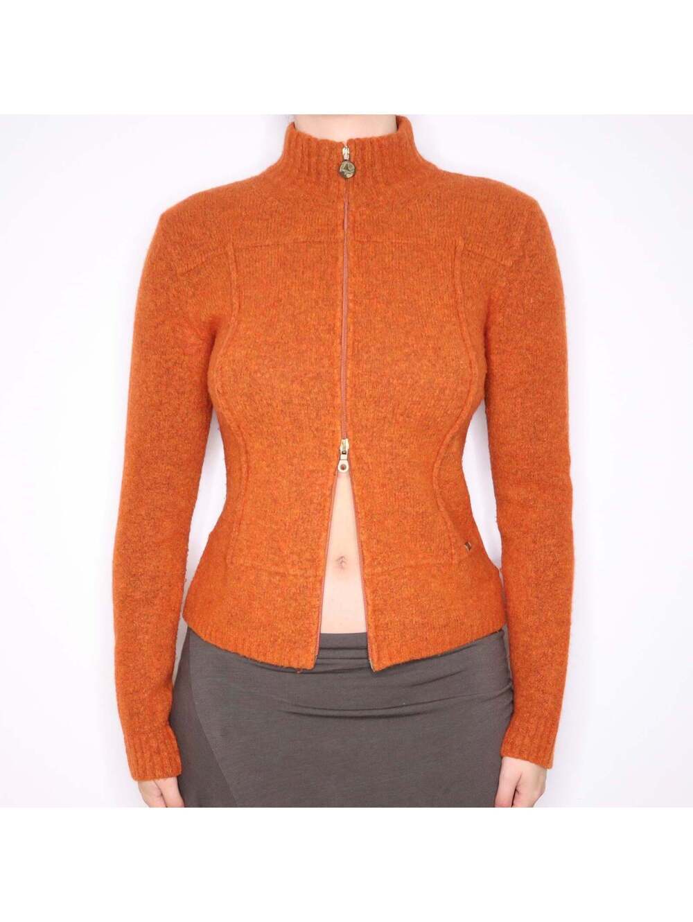 Y2K Italian Orange Wool Blend Zip Up Sweater (M)